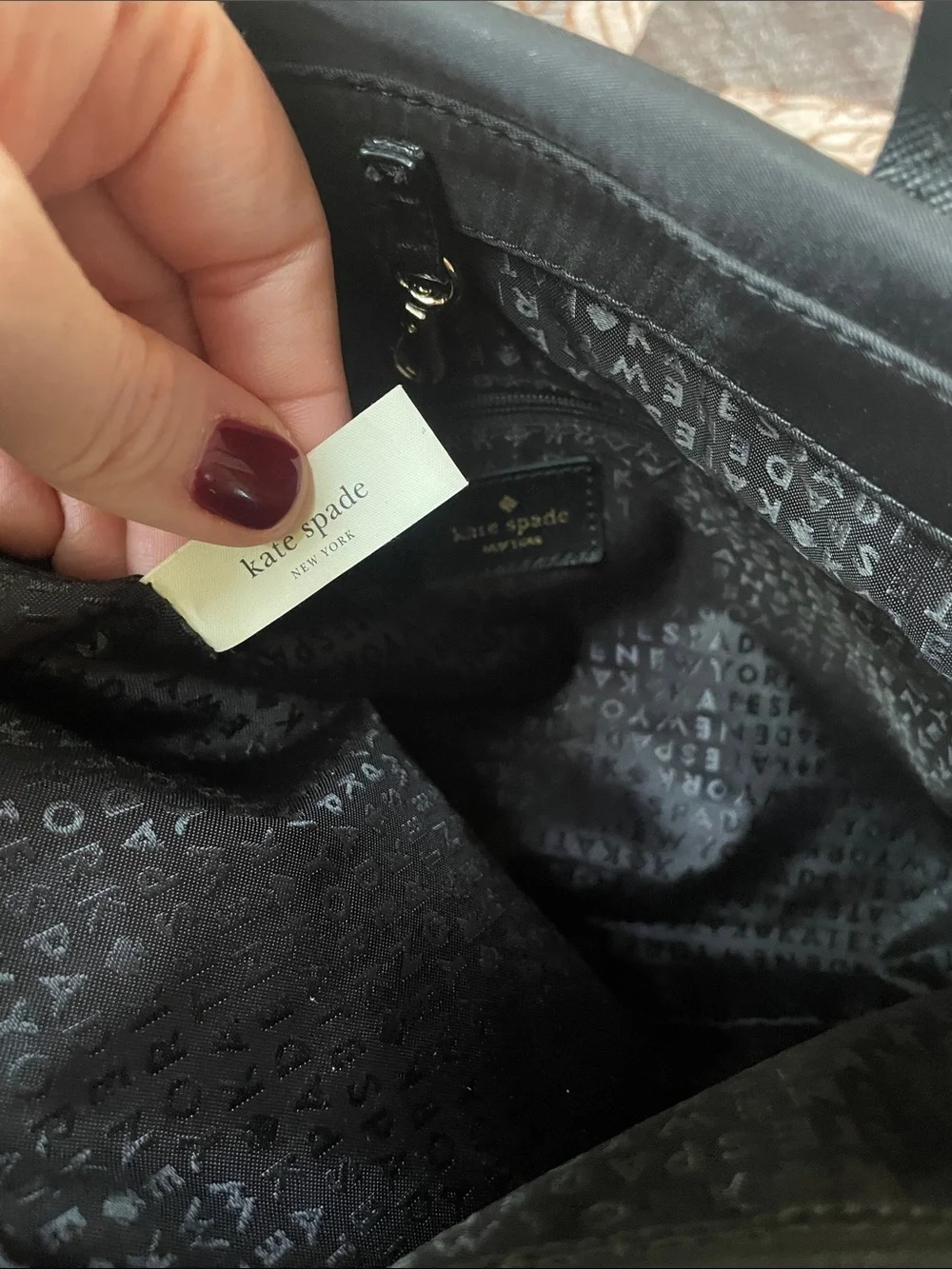 Kate Spade Black Nylon Satchel Bag with Gold Plaque Crossbody Strap EUC